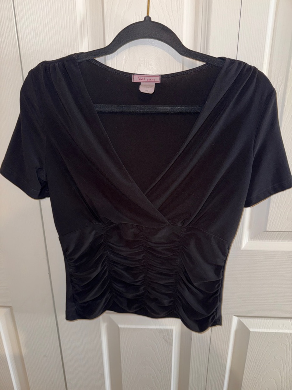 Women's Black V-Neck Ruched Top size PM